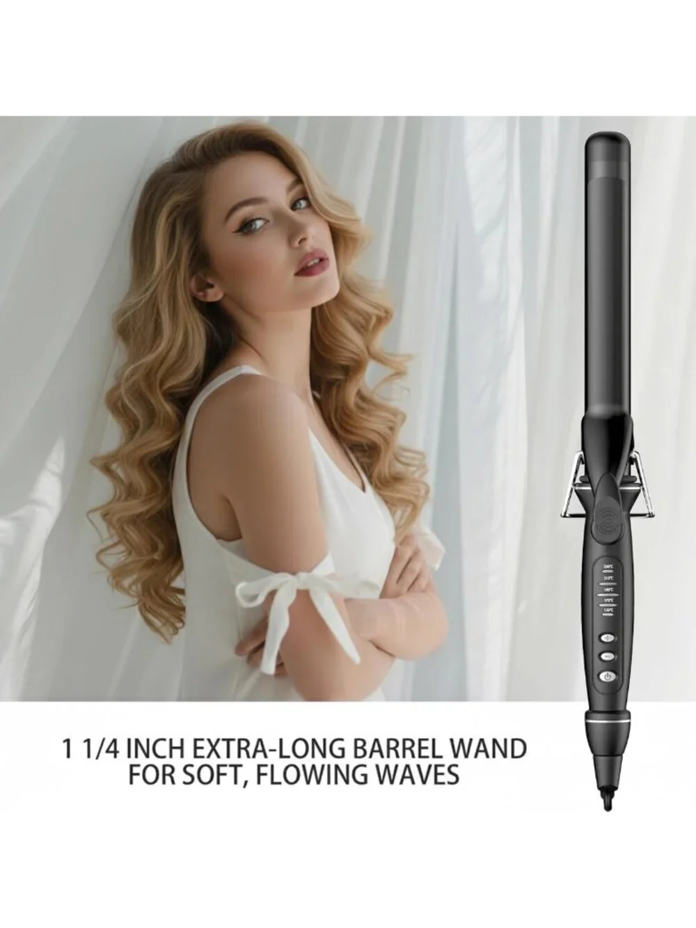 1.25 Inch Tourmaline Ceramic Curling Iron - Extra Long Barrel, Dual Voltage